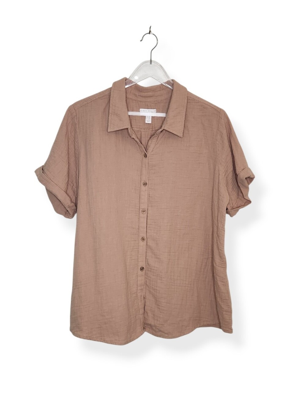 Susan Graver PURE Cotton Gauze Button Front Short Sleeve Shirt Size 1X Petite